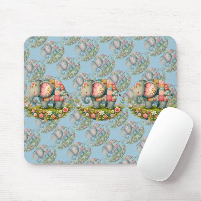 Patchwork Elephant Floral Meadow Charm Musmatta (Med mus)