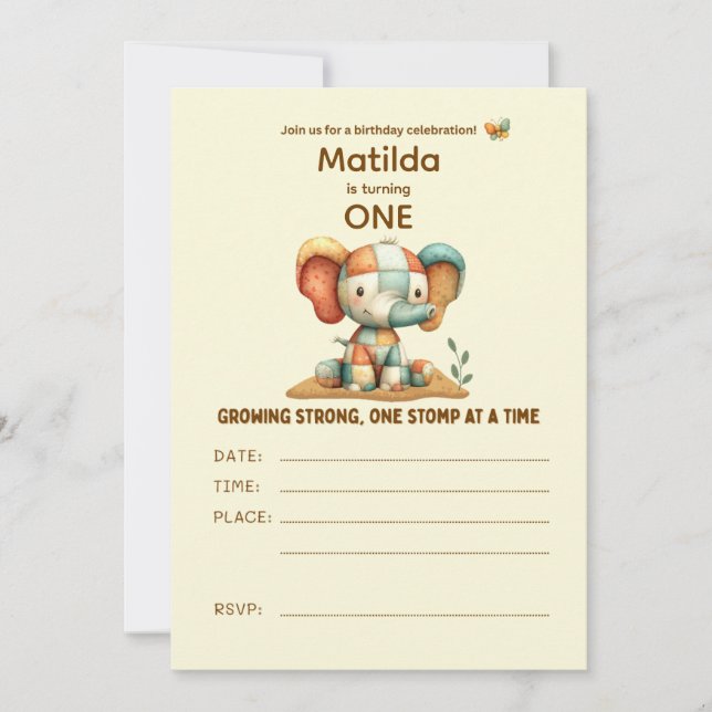 Patchwork Elephant “Growing Strong”   Inbjudningar (Framsida)