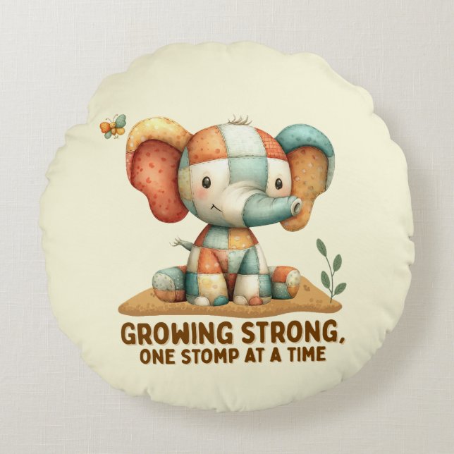 Patchwork Elephant “Growing Strong Rund Kudde (Framsidan)