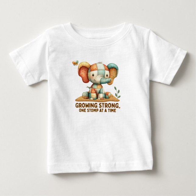 Patchwork Elephant “Growing Strong”   T Shirt (Framsida)