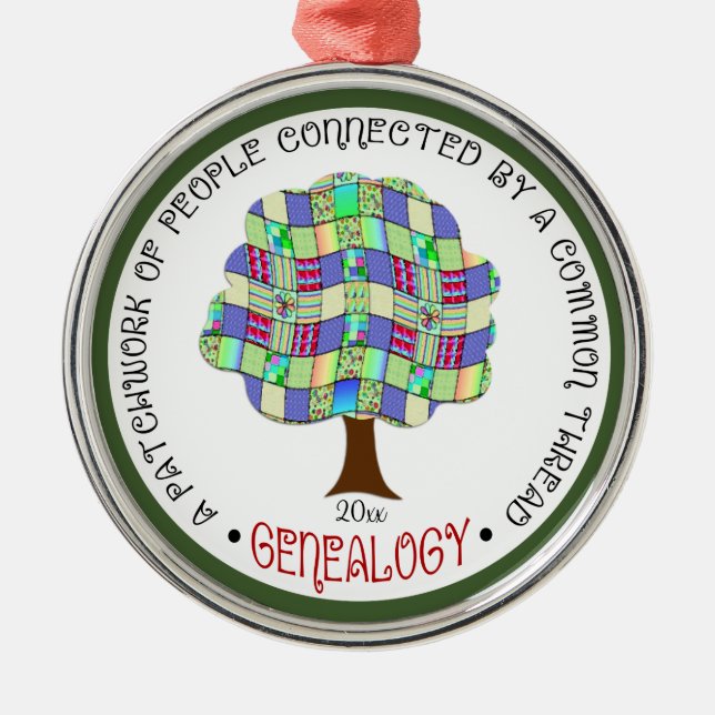 Patchwork Family Träd Genealogy Gift Elegant Julgransprydnad Metall (Framsidan)