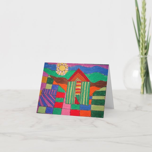 "Patchwork Farm" (Oljepasteller och penna) Kort (Framsida)