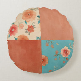 Patchwork Farmhouse Blommigt Rund Kudde