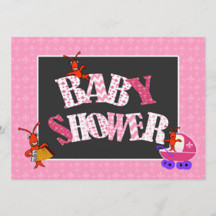 Patchwork Fleur de Lis Kräftor baby showerflicka Inbjudningar