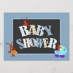 Patchwork Fleur de Lis Kräftor baby showerpojke Inbjudningar