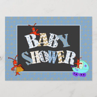 Patchwork Fleur de Lis Kräftor baby showerpojke Inbjudningar