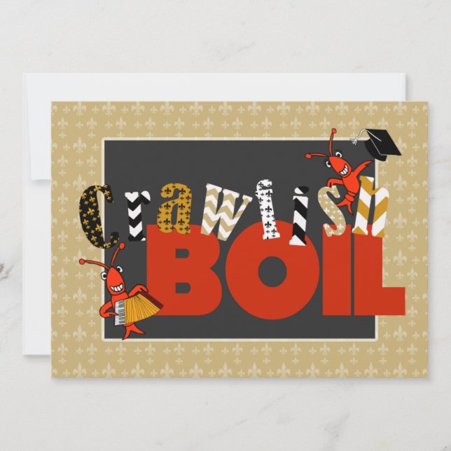 Patchwork Fleur de Lis Kräftor Boil Studenten Inbjudningar (Framsida)