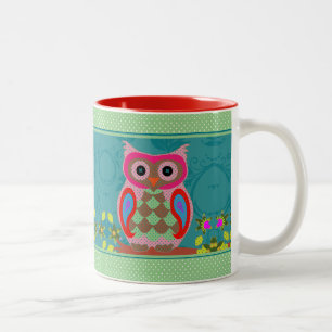 Patchwork Folk Art Uggla and Dots Två-Tonad Mugg