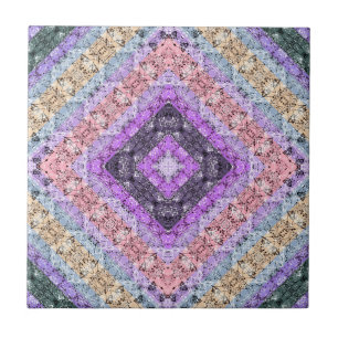Patchwork folk retro ornamental decor violet grått kakelplatta