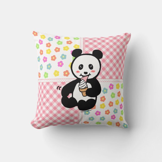 Patchwork för tecknad för Kawaii Pandaglass Kudde (Framsida)