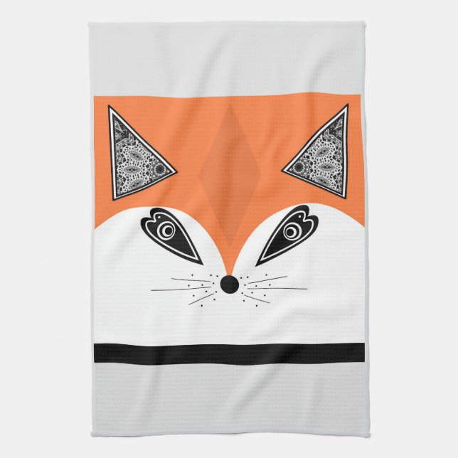 Patchwork Fox, applicque Fox, Fox Kökshandduk (Vertikal)