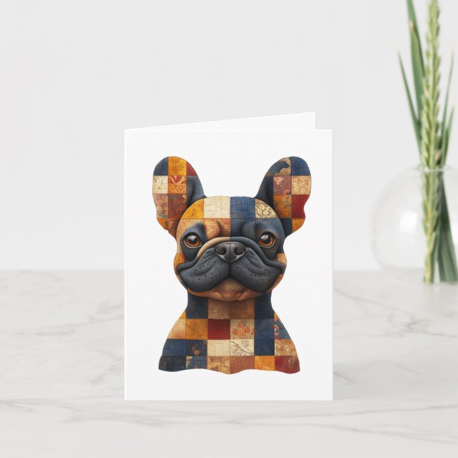 Patchwork Fransk Bulldog Hälsning Card Tack Kort (Framsida)