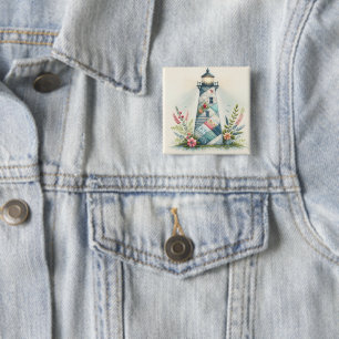 Patchwork Fyrtorn Kustnära Blommig Scen Knapp