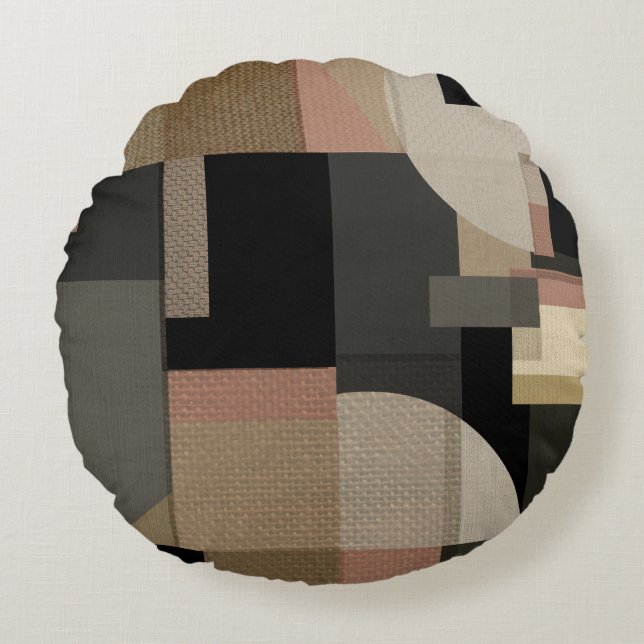 Patchwork Geometric Mönster Rund Kudde (Framsidan)