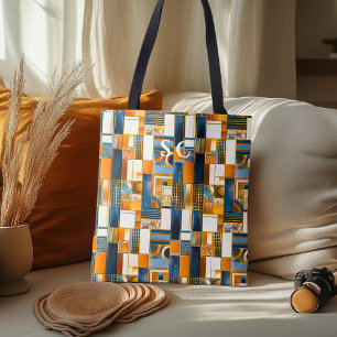 Patchwork Geometrisk Höst med Orange och Blå Tygkasse