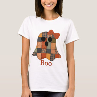Patchwork Ghost BOO Tröja, Söt Halloween Ghost Te T Shirt