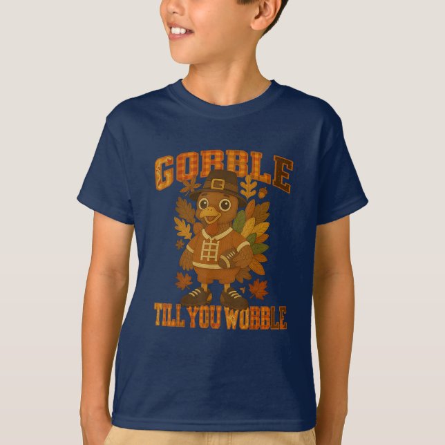 Patchwork Gobble till dig Wobble Turkey T Shirt (Framsida)