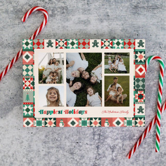 Patchwork God Jul Röd och Grön Foto Julkort