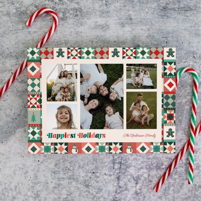 Patchwork God Jul Röd och Grön Foto Julkort (Skapare uppladdad)