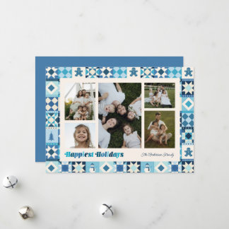 Patchwork Godaste Högtider Nyanser Av Blått Julkort