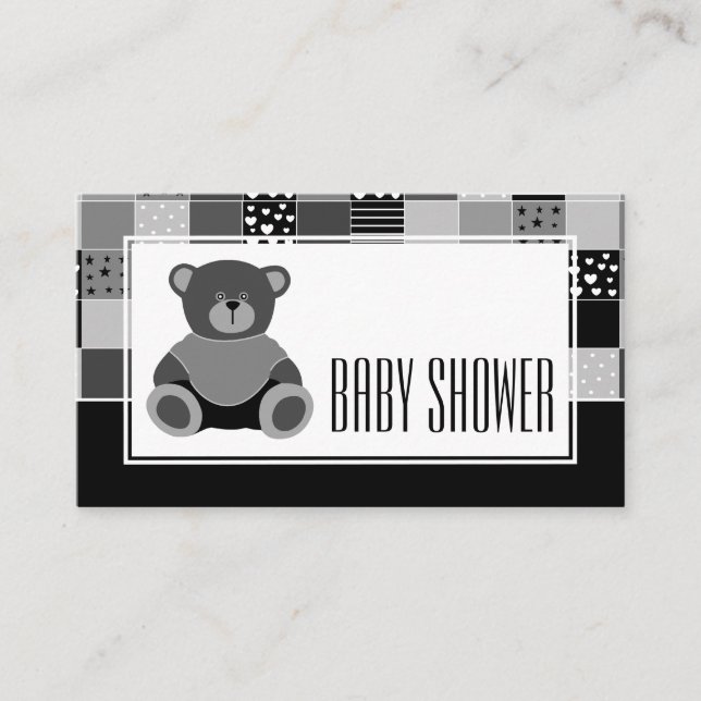 Patchwork Grått Bear, Baby Shower Biljett-inbjudan Tilläggskort (Framsida)