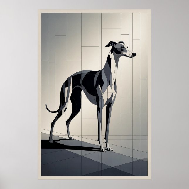Patchwork Greyhound - Elegant Geometrisk Hund Poster (Framsidan)