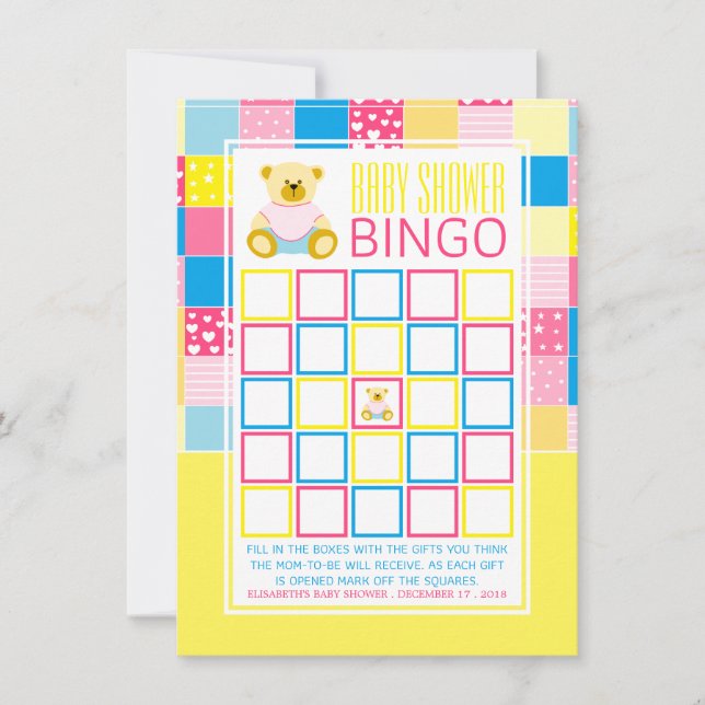 Patchwork Guld Bear, Baby Shower Bingo (Framsida)