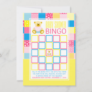 Patchwork Guld Bear, Baby Shower Bingo