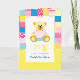 Patchwork Guld Bear, Baby Shower-inbjudan Inbjudan
