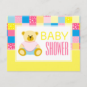 Patchwork Guld Bear, Baby Shower-inbjudan Inbjudan Vykort