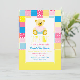Patchwork Guld Bear, Baby Shower Inbjudningar