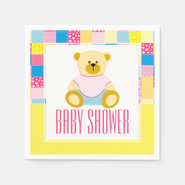 Patchwork Guld Bear, Baby Shower Pappersservett (Framsidan)