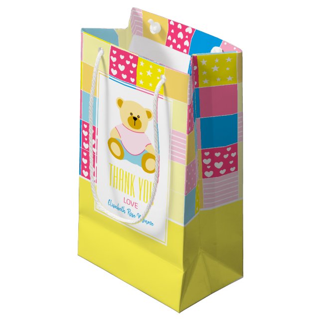 Patchwork Guld Bear, Baby Shower-Tack Favoriter (Framsidan Vinklad)