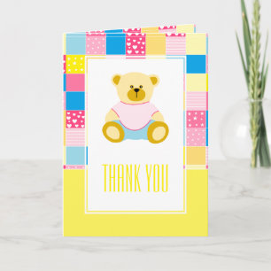 Patchwork Guld Bear, Baby Shower Tack Kort