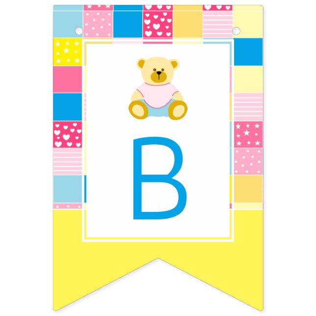 Patchwork Guld Bear, Baby Shower Vimplar (Tredje flaggan)