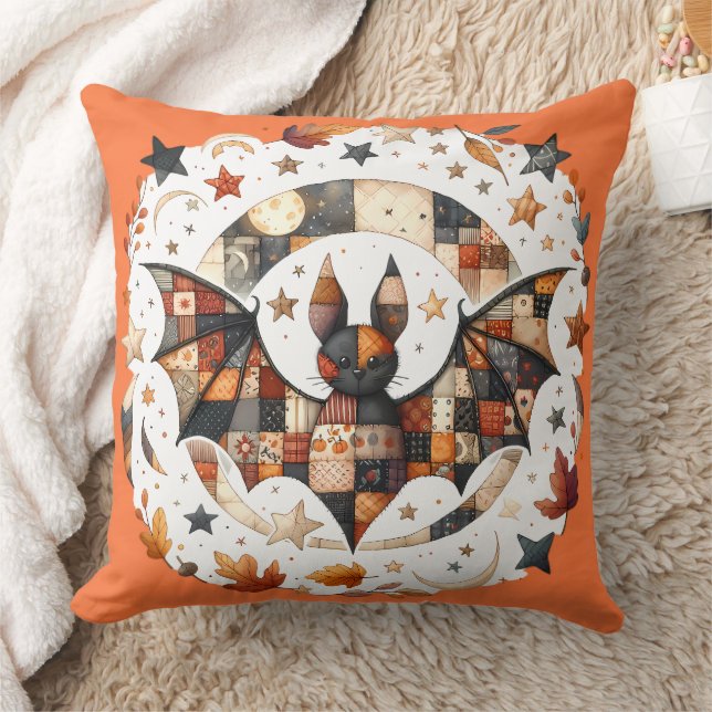 Patchwork Halloween Fladdermus i Färg på hösten Kudde (Filt)