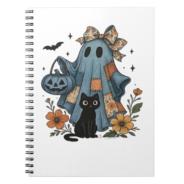 Patchwork Halloween Ghost black Cat Essential T-Sh Anteckningsbok (Framsidan)
