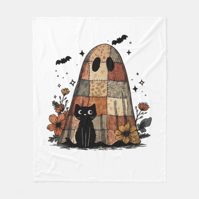 Patchwork Halloween Ghost black cat Essential T-Sh Fleecefilt (Framsidan)