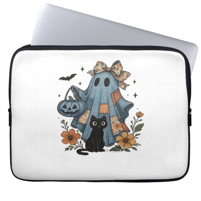 Patchwork Halloween Ghost black Cat Essential T-Sh Laptop Fodral (Framsidan)