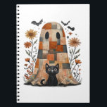 Patchwork Halloween Ghost och Cat, Retro Spooky F Anteckningsbok<br><div class="desc">Patchwork Halloween Ghost and Cat ,  Retro Spooky Blommigt Halloween ,  Funny Halloween ,  Black Cat Oversized T-Shirt</div>