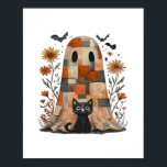 Patchwork Halloween Ghost och Cat, Retro Spooky F Poster<br><div class="desc">Patchwork Halloween Ghost and Cat ,  Retro Spooky Blommigt Halloween ,  Funny Halloween ,  Black Cat Classic T-Shirt</div>
