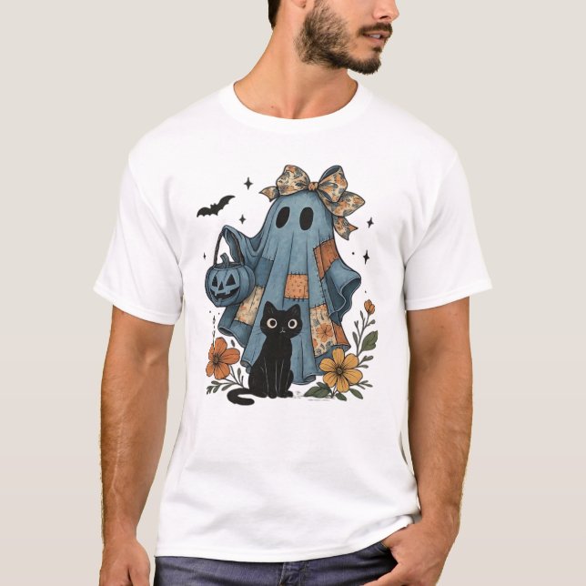 Patchwork Halloween-spöke svart katt Essential T-S T Shirt (Framsida)