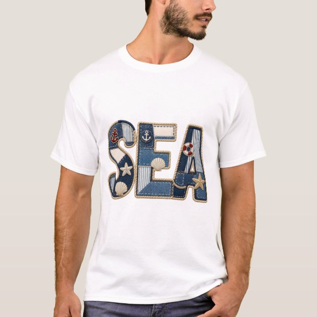 Patchwork Havsvirkad PNG Kustsömnadsdesign T Shirt (Framsida)