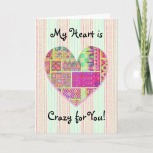 Patchwork Heart Crazy Quilt Feelings från Kärlek Kort