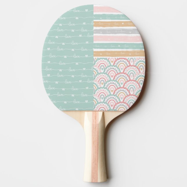 Patchwork Heart Rainbow Pastel - Ping Pong Paddle Pingisracket (Baksidan)