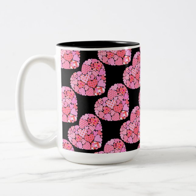 Patchwork Hearts Black Coffee Mugg (Vänster)