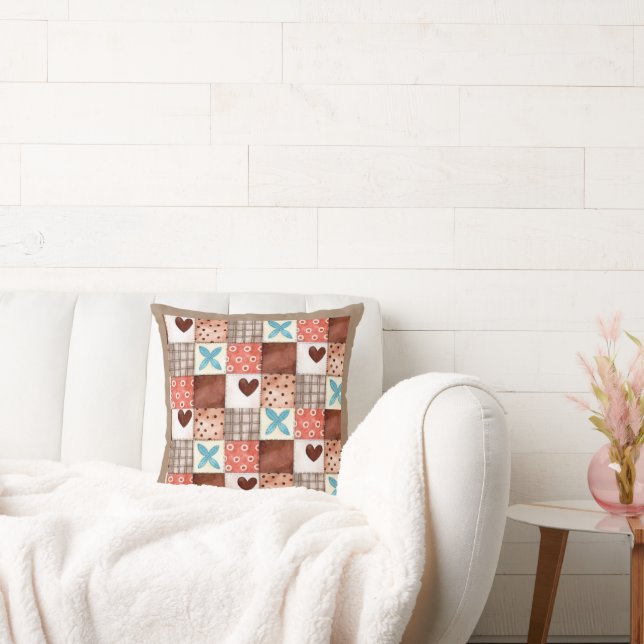 Patchwork Hearts Dekorativ kudde | Mysigt Boho Qui (Soffa)