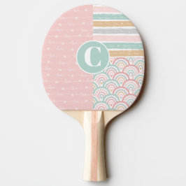 Patchwork Hearts Rainbow Monogram Ping Pong Paddle Pingisracket