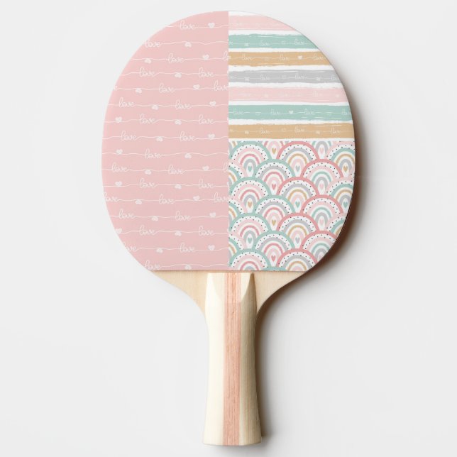 Patchwork Hearts Rainbow Pastel Ping Pong Paddle Pingisracket (Baksidan)