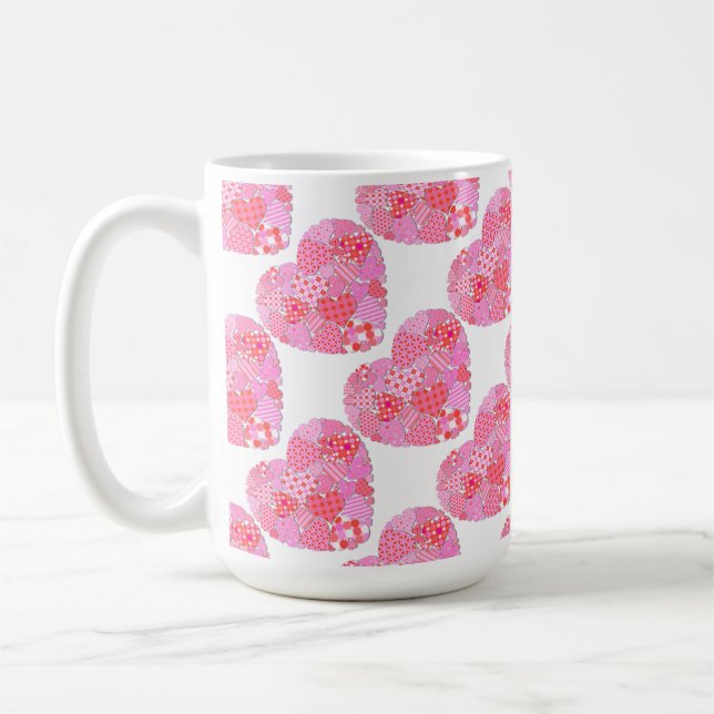 Patchwork Hearts White Coffee Mugg (Vänster)